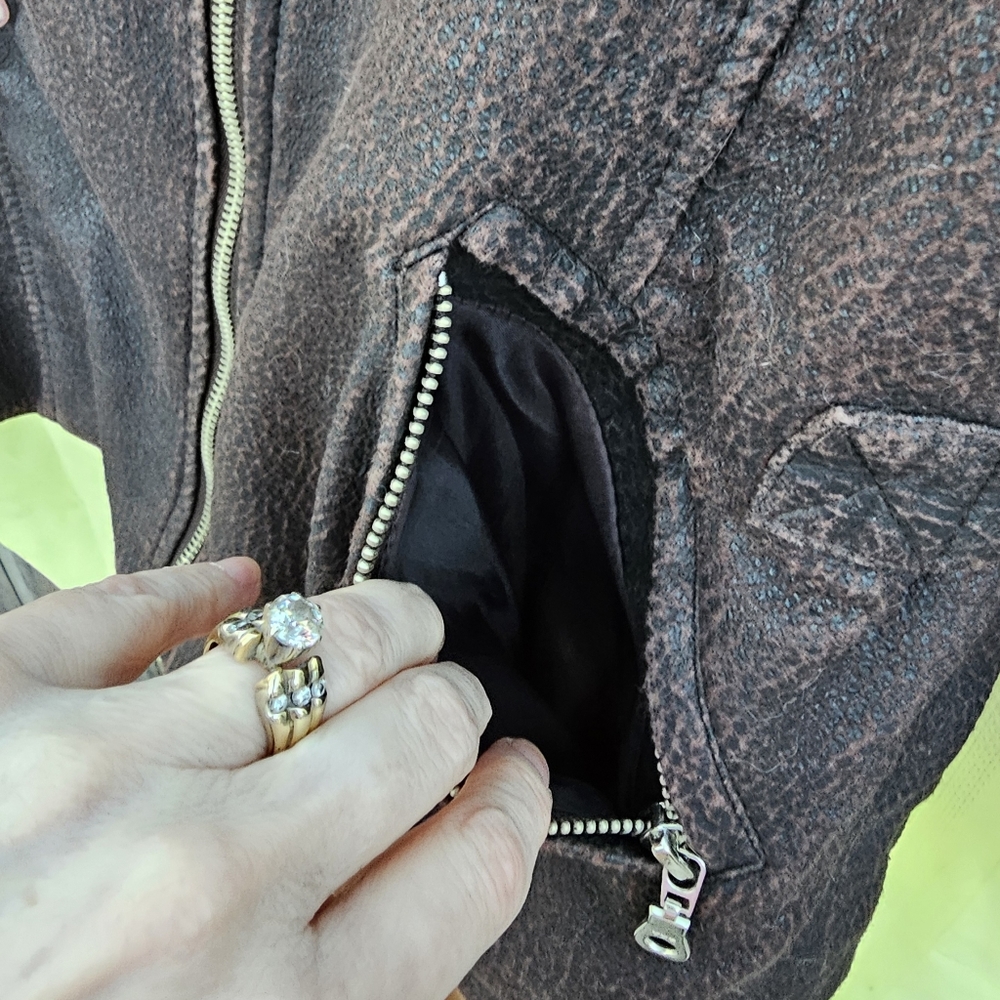 Vintage 90's Distressed Brown Faux Leather Jacket - Picture 10 of 13